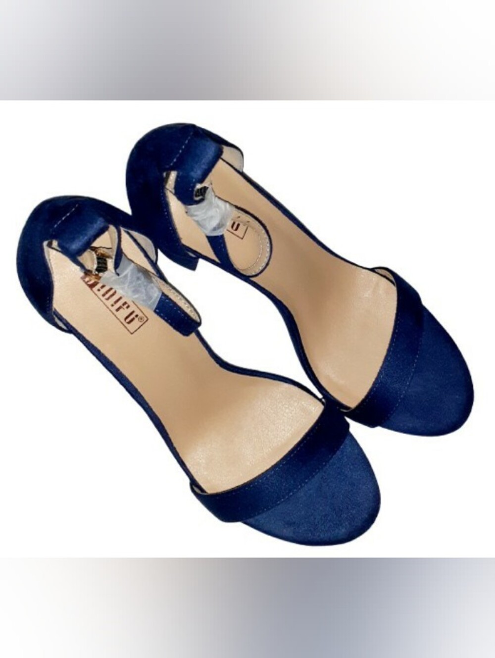IDIFU Navy Blue Faux Suede Ankle Strap 4in Chunky Block Heel Sandals 9 - Picture 10 of 13